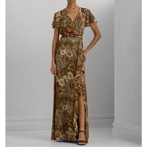 Lauren Ralph Lauren Paisley Floral Maxi Dress - Olive and Burgundy